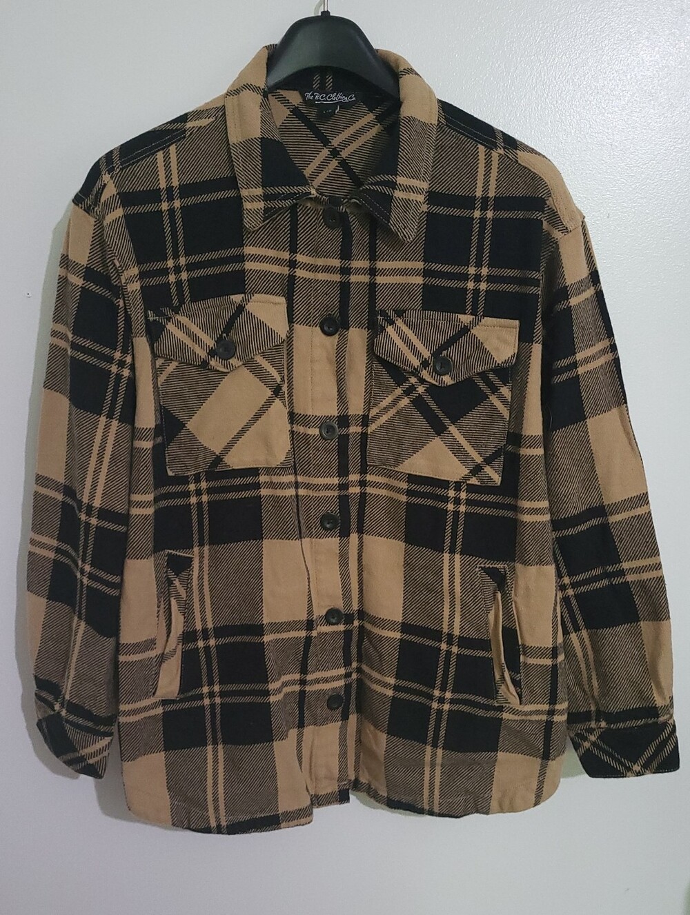The BC Clothing Co Plaid Shacket Shirt Jacket Tan & Black Size L